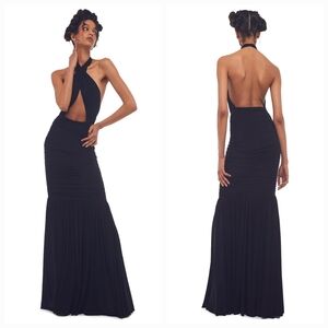 Norma Kamali Cross Halter Fishtail Gown in Black Size Medium NWT